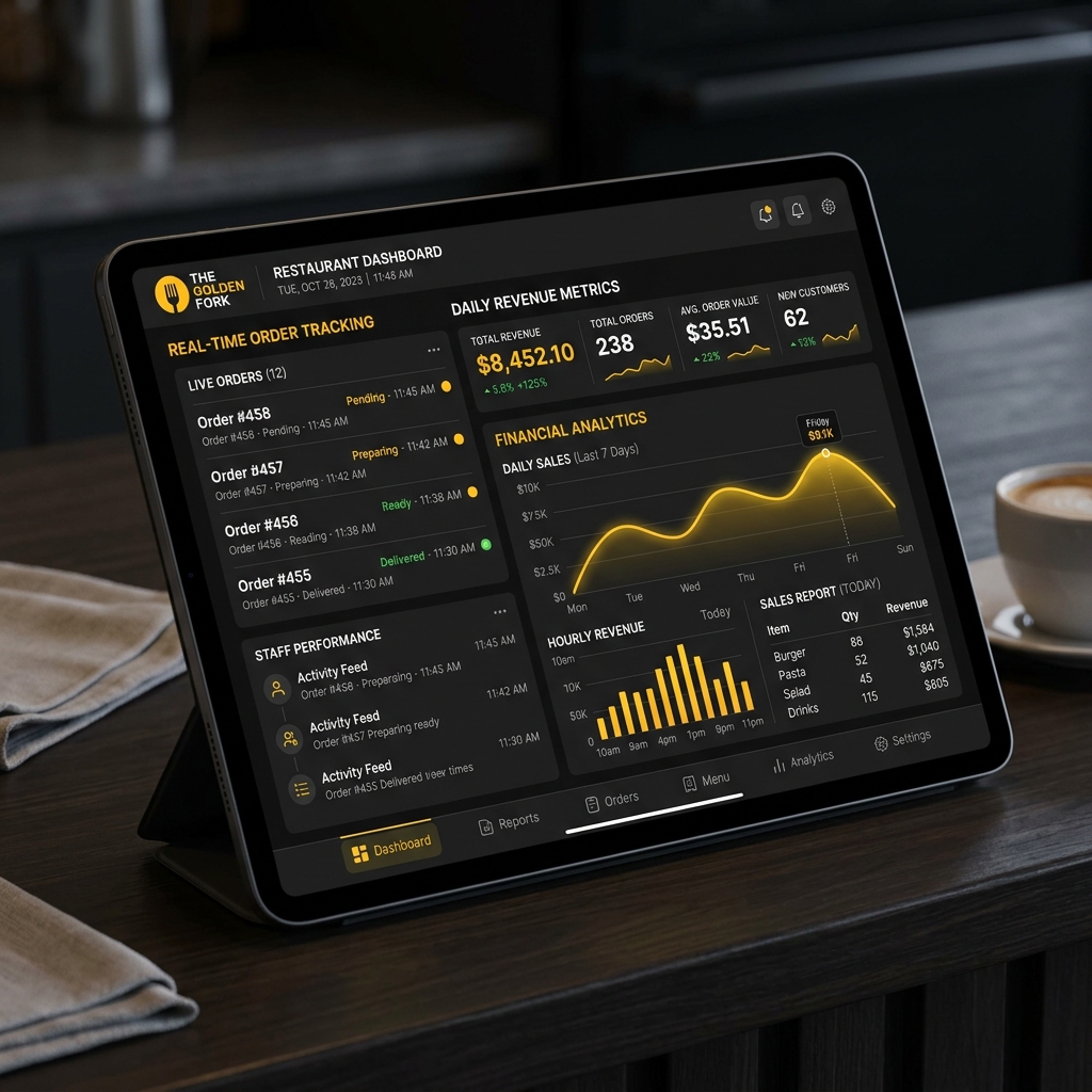 Real-time order and financial dashboard mockup